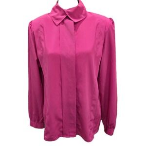 90s Vintage Josephine Shirt Womens 12 Pink Button Front Long Sleeve Blouse Korea